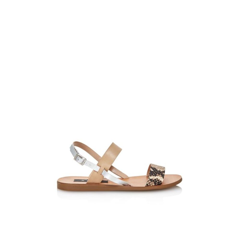AQUA Womens Beige Snakeskin Sam Round Toe Buckle Leather Slingback Sandal 8.5 M